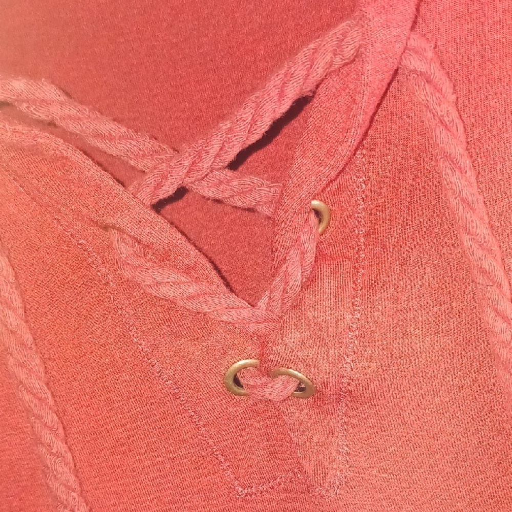 Democracy Women's Red Blouse with Lace-Up Neckline - Picture 5 of 7